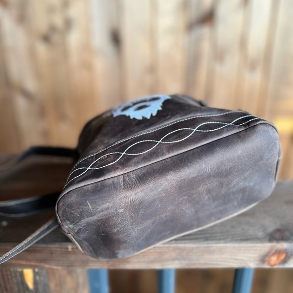 Rustic Highland Bull Genuine Crazy Horse Leather Small Backpack Bag Western Boho - Picture 8 of 13